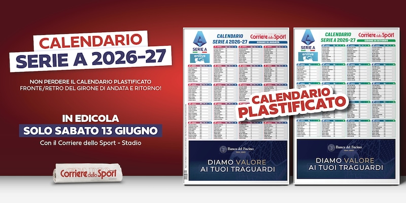 Il calendario plastificato della Serie A 2026-27 sabato in e