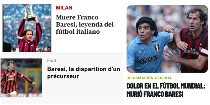 La stampa estera omaggia Baresi: "Una delle pi&ugrave; grandi leggende del calcio italiano e Mondiale"