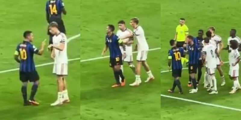Il dito puntato in faccia, poi lo spintone alle spalle: lo scontro in campo tra Lautaro e Huijsen da un'altra angolazione