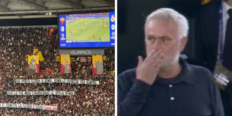 La Curva Sud dedica una coreografia a Mourinho: le tre foto, la bellissima scritta e la reazione da brividi di Jos&eacute;