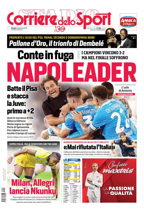 Prima pagina di oggi