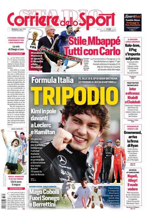 Prima pagina di oggi