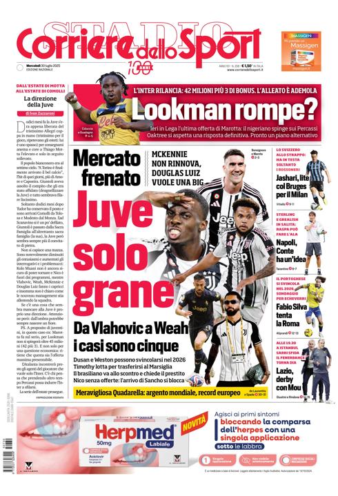 Prima pagina di oggi