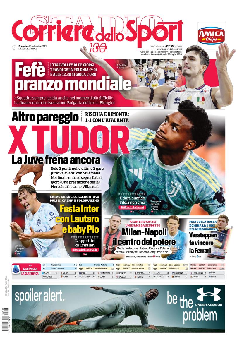 Prima pagina di oggi