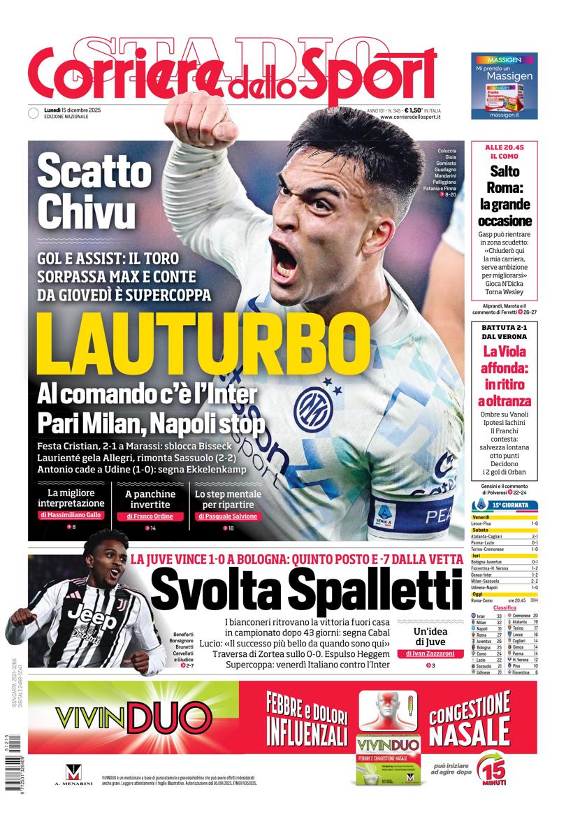 Prima pagina di oggi