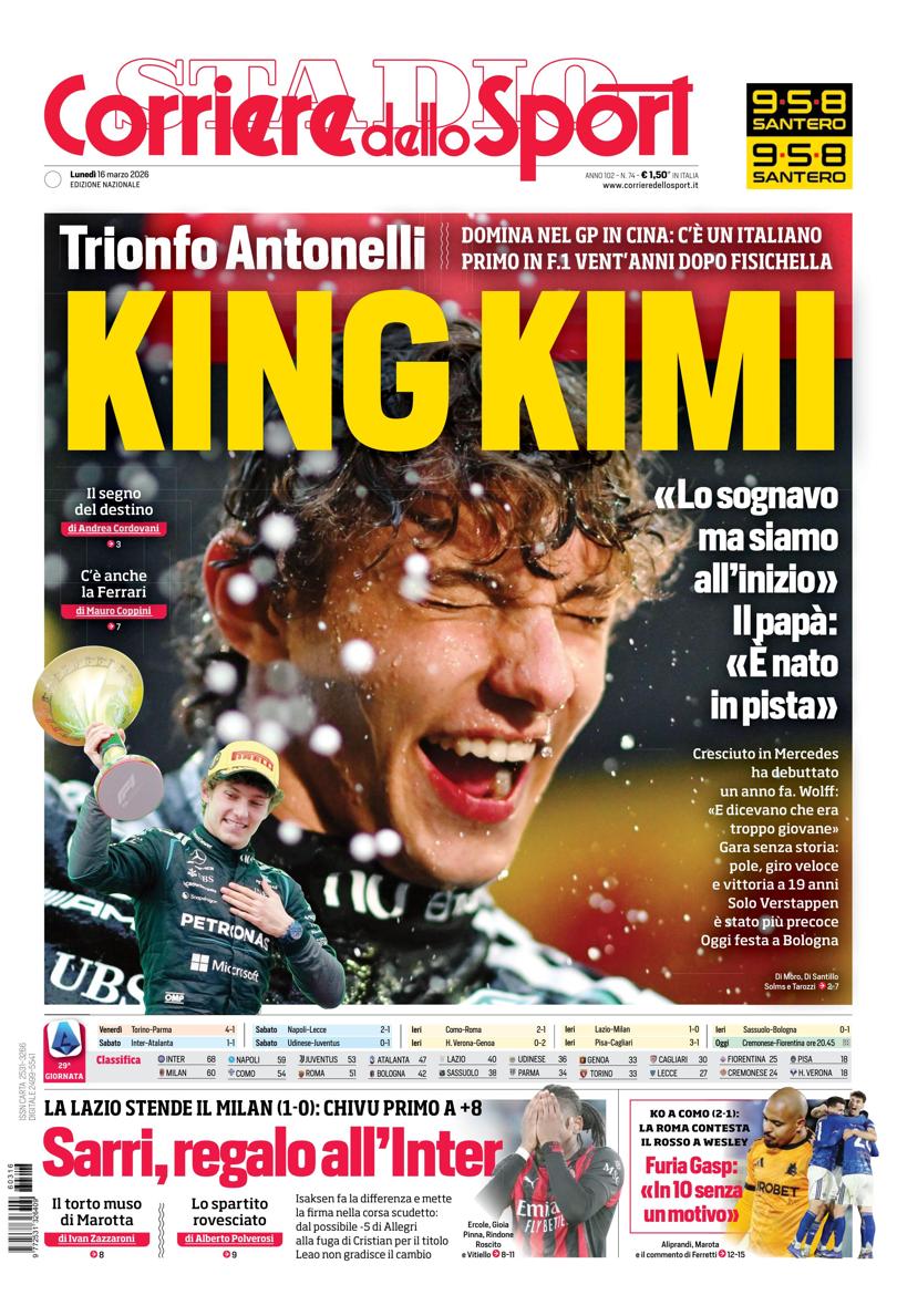 Prima pagina di oggi