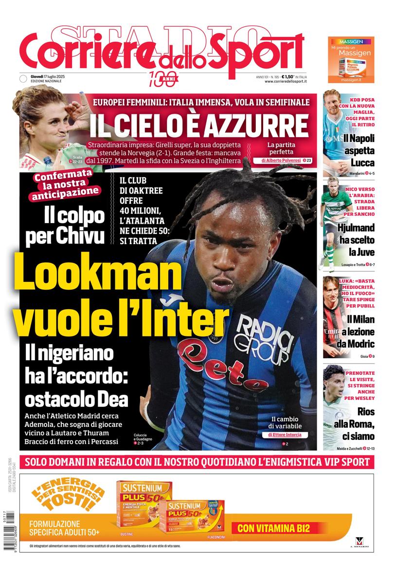 Prima pagina di oggi