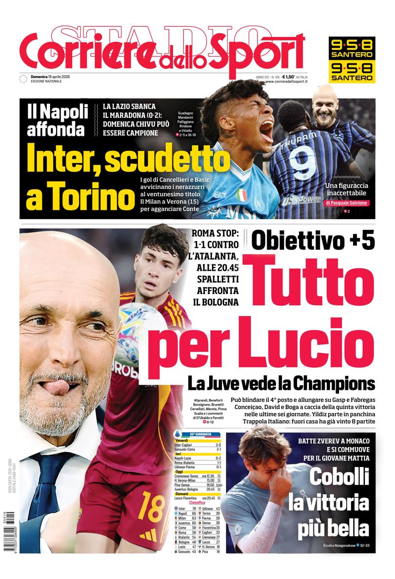 Prima pagina di oggi
