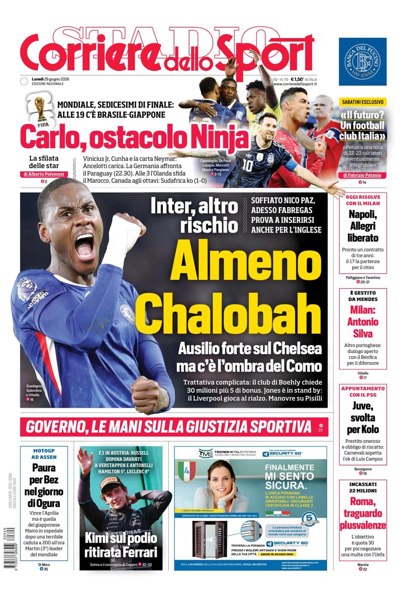 Prima pagina di oggi