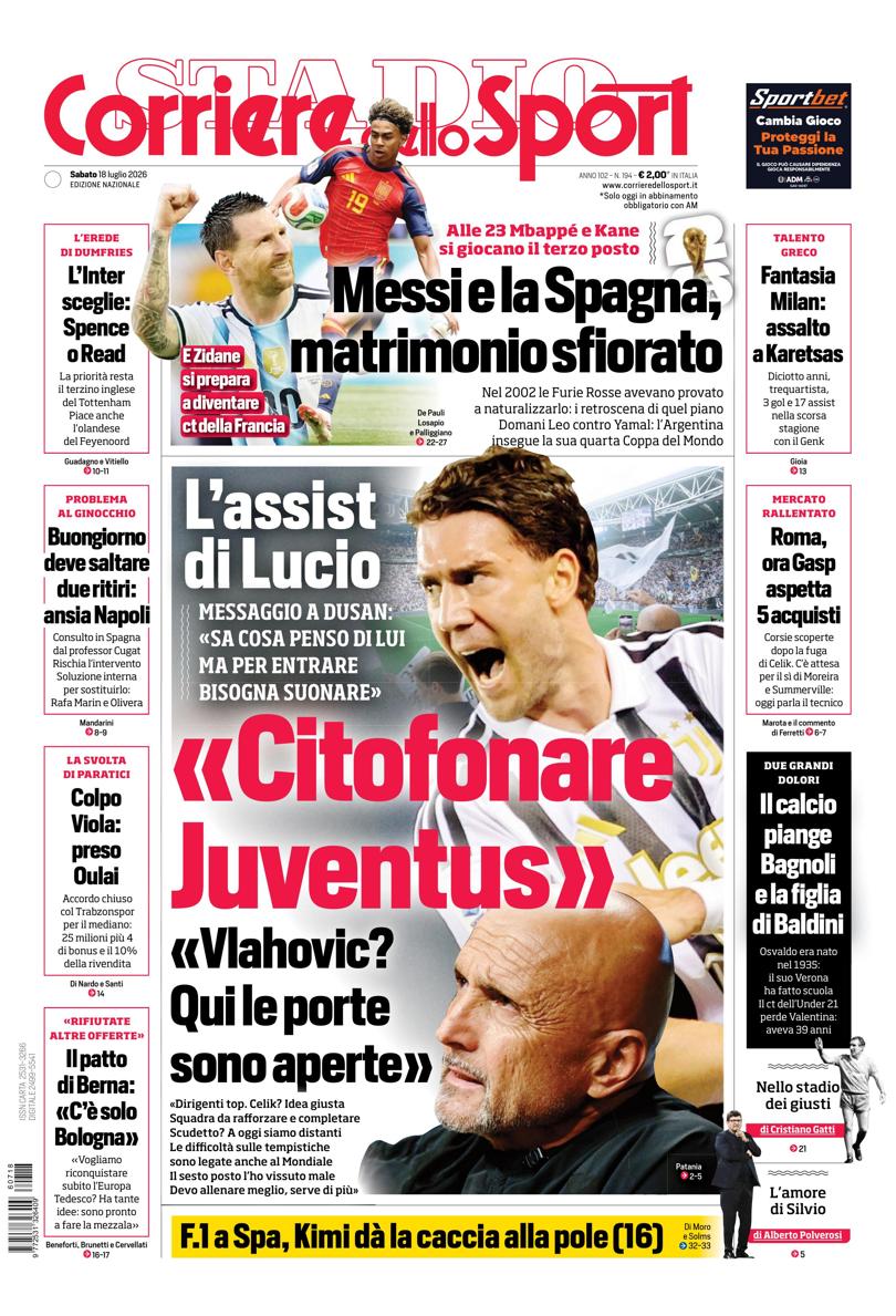 Prima pagina di oggi