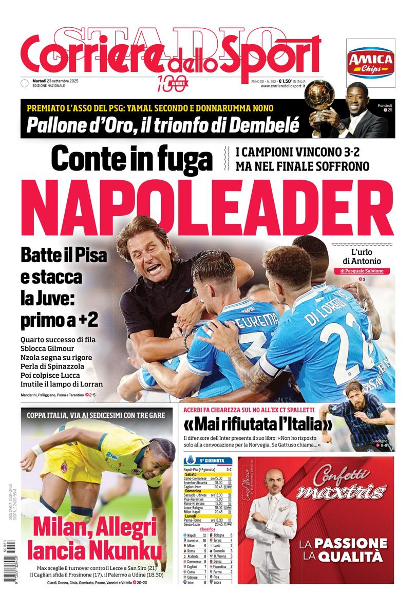 Prima pagina di oggi