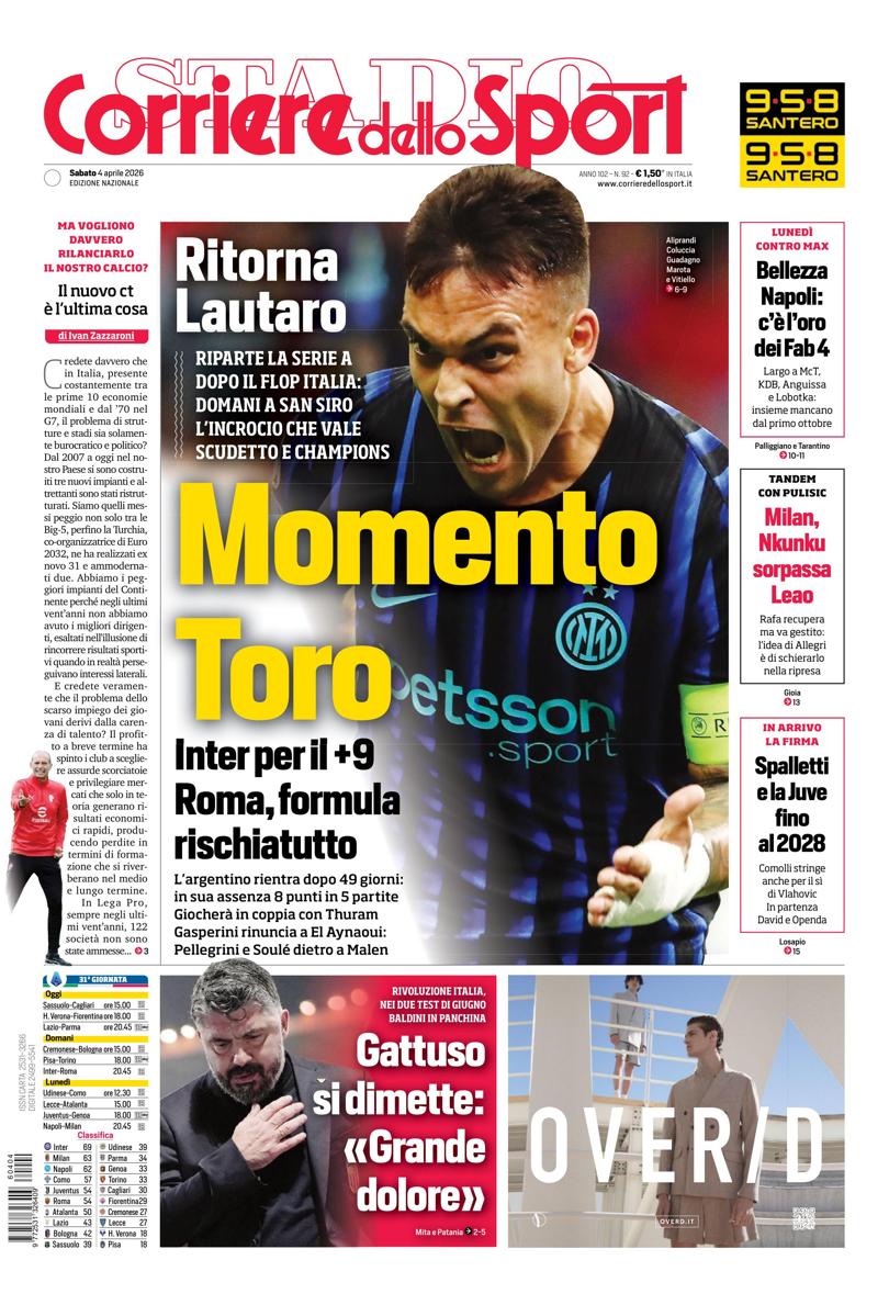 Prima pagina di oggi
