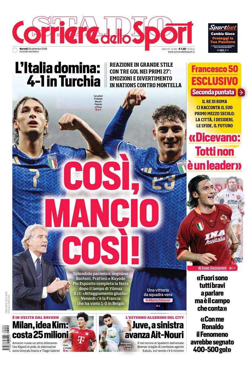 Prima pagina di oggi