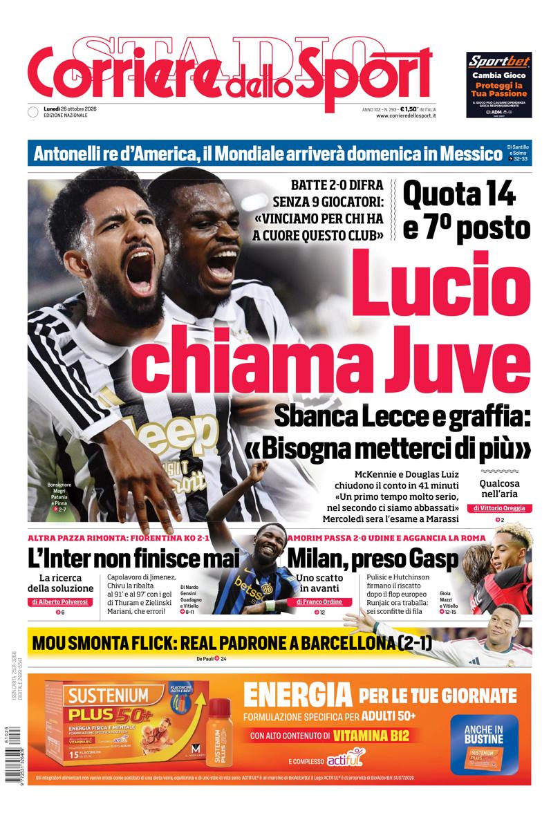 Prima pagina Corriere dello Sport