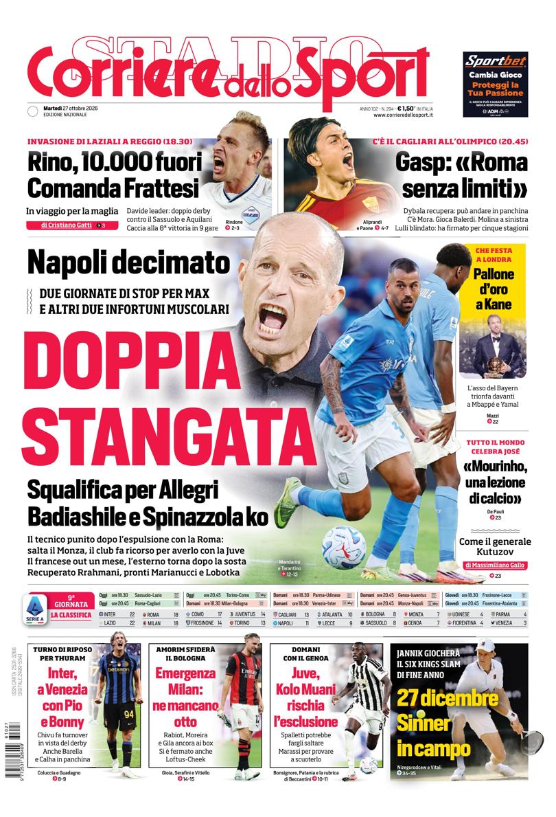 Prima pagina Corriere dello Sport