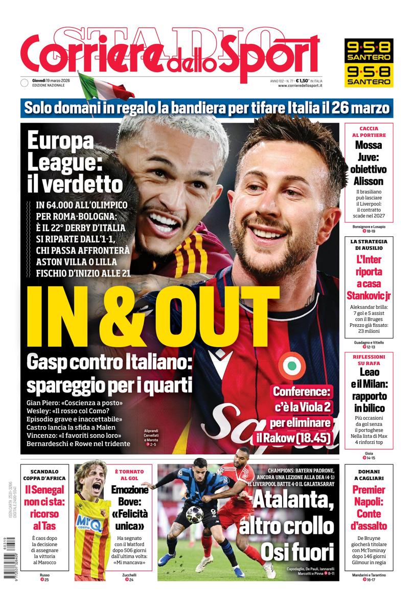 Prima pagina di oggi