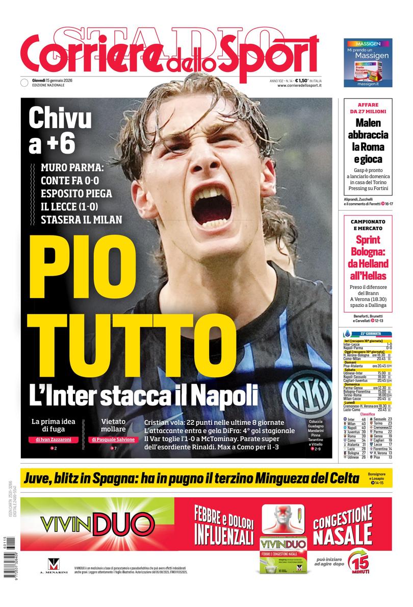 Prima pagina di oggi