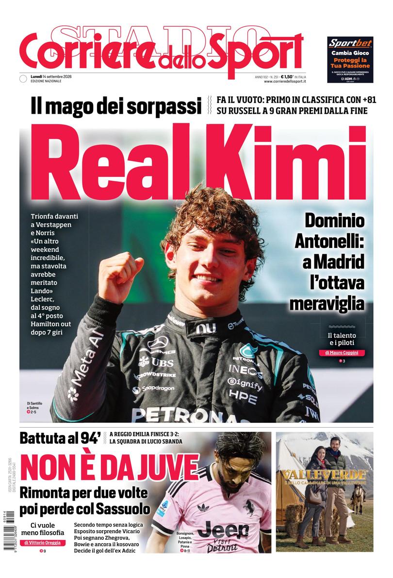 Prima pagina di oggi