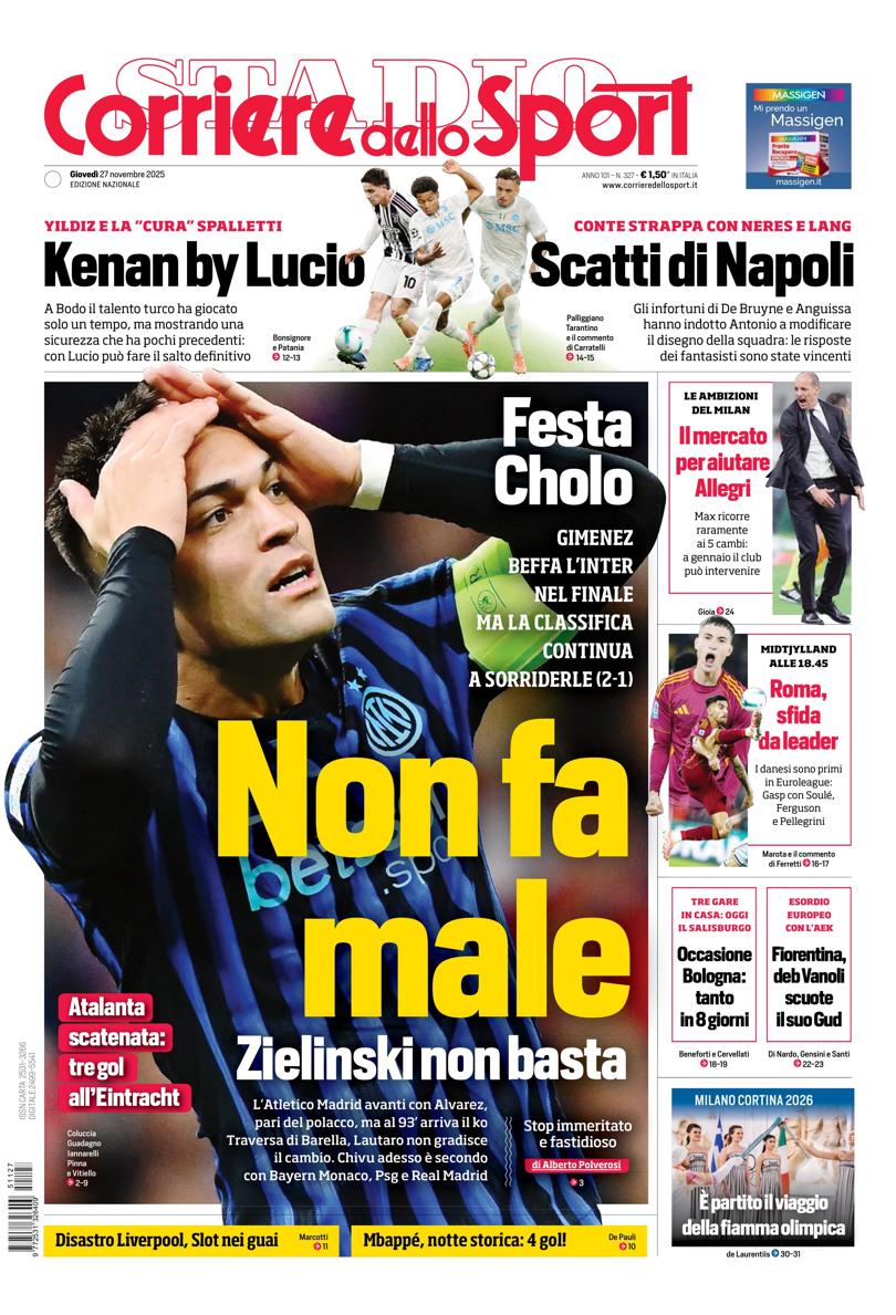 Prima pagina di oggi