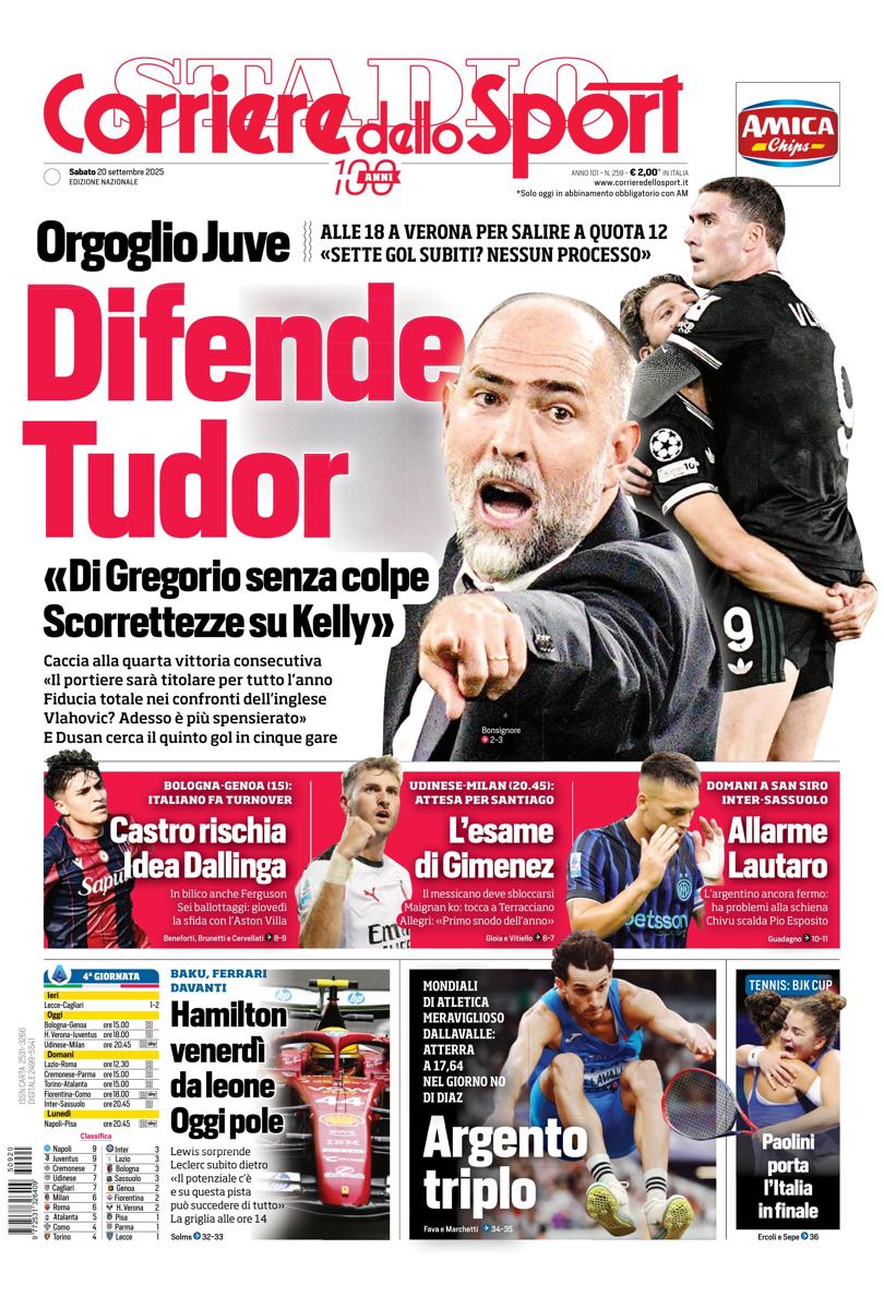 Prima pagina di oggi