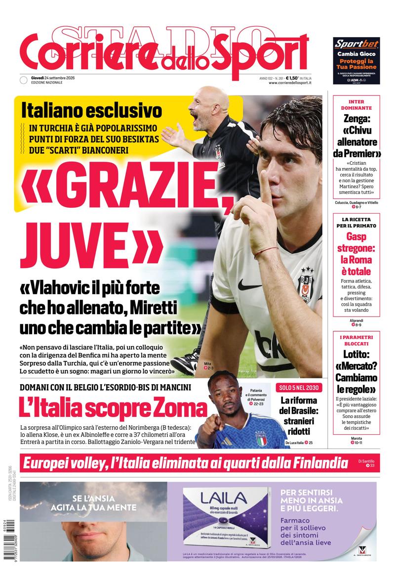 Prima pagina di oggi