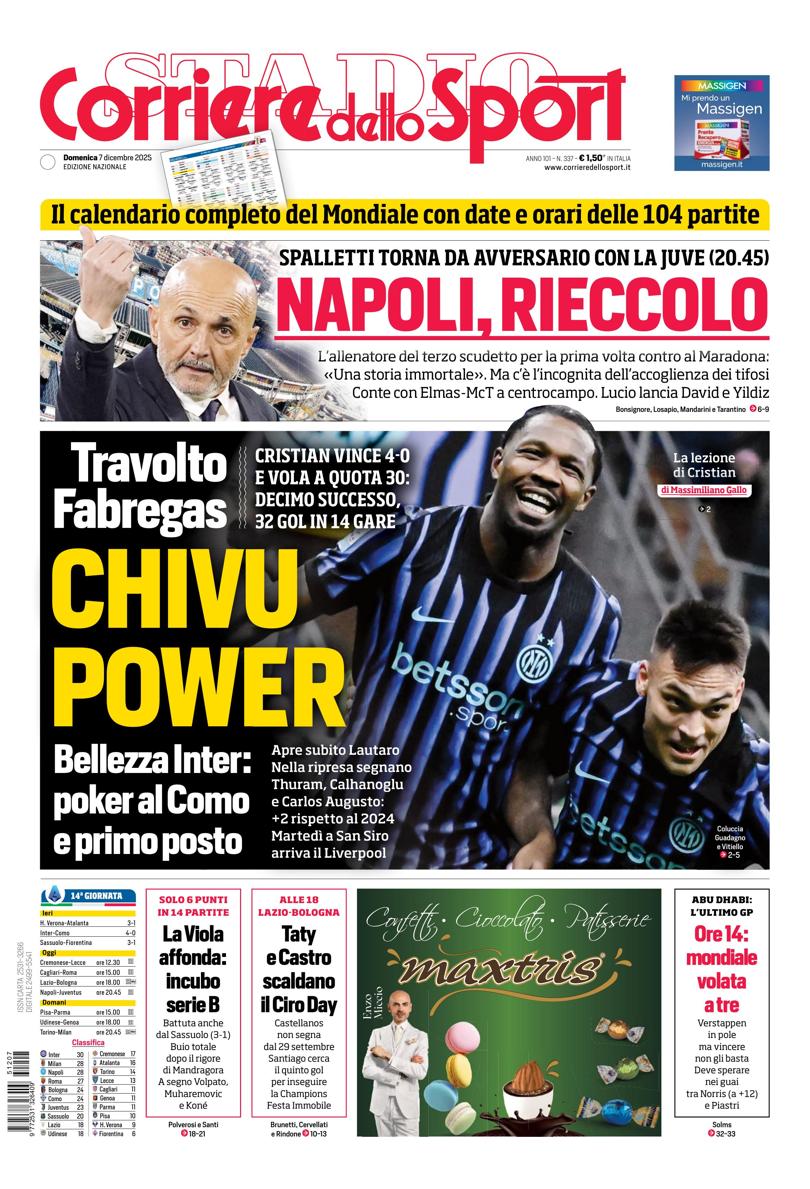 Prima pagina di oggi