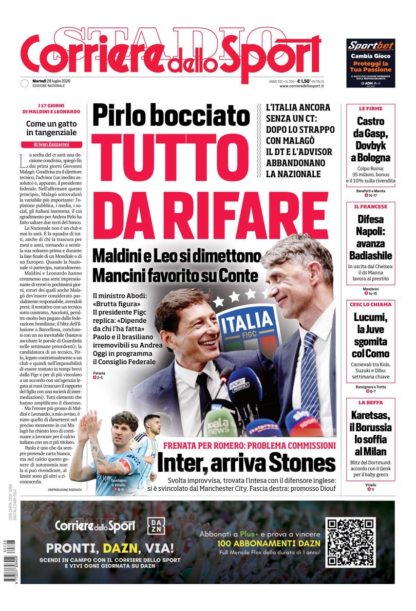 Prima pagina di oggi