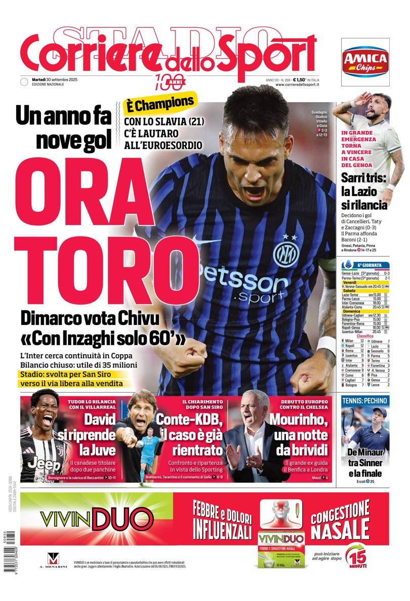 Prima pagina di oggi