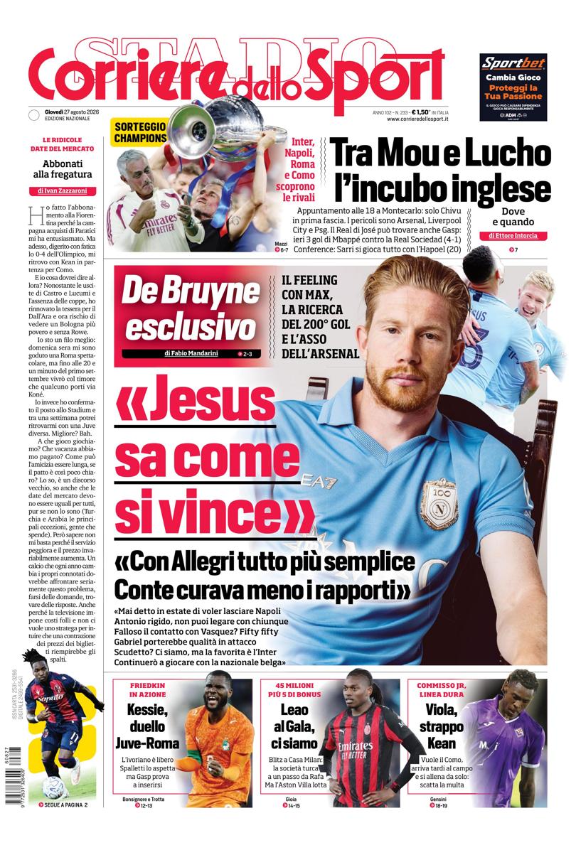 Prima pagina di oggi