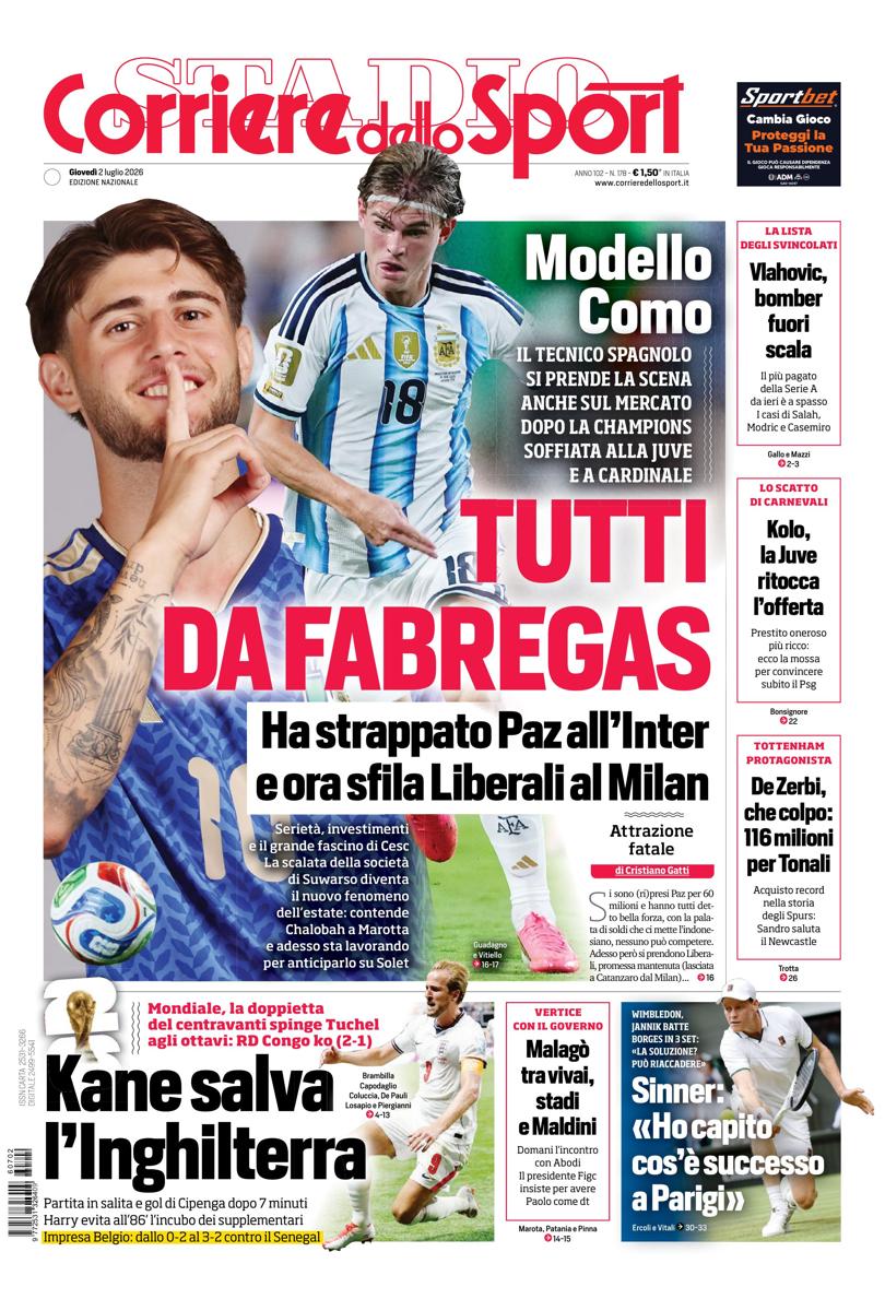 Prima pagina di oggi