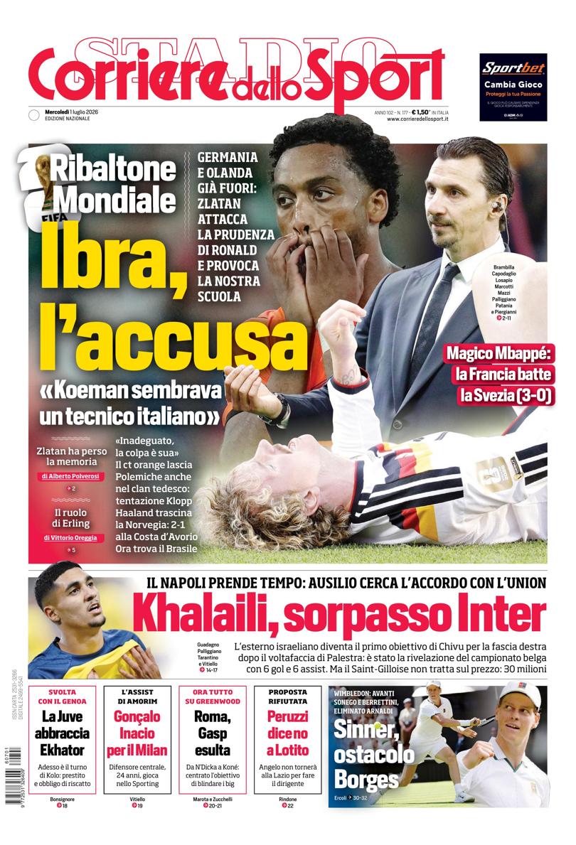 Prima pagina di oggi