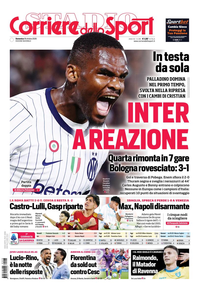 Prima pagina di oggi