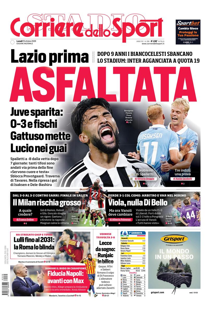 Prima pagina di oggi