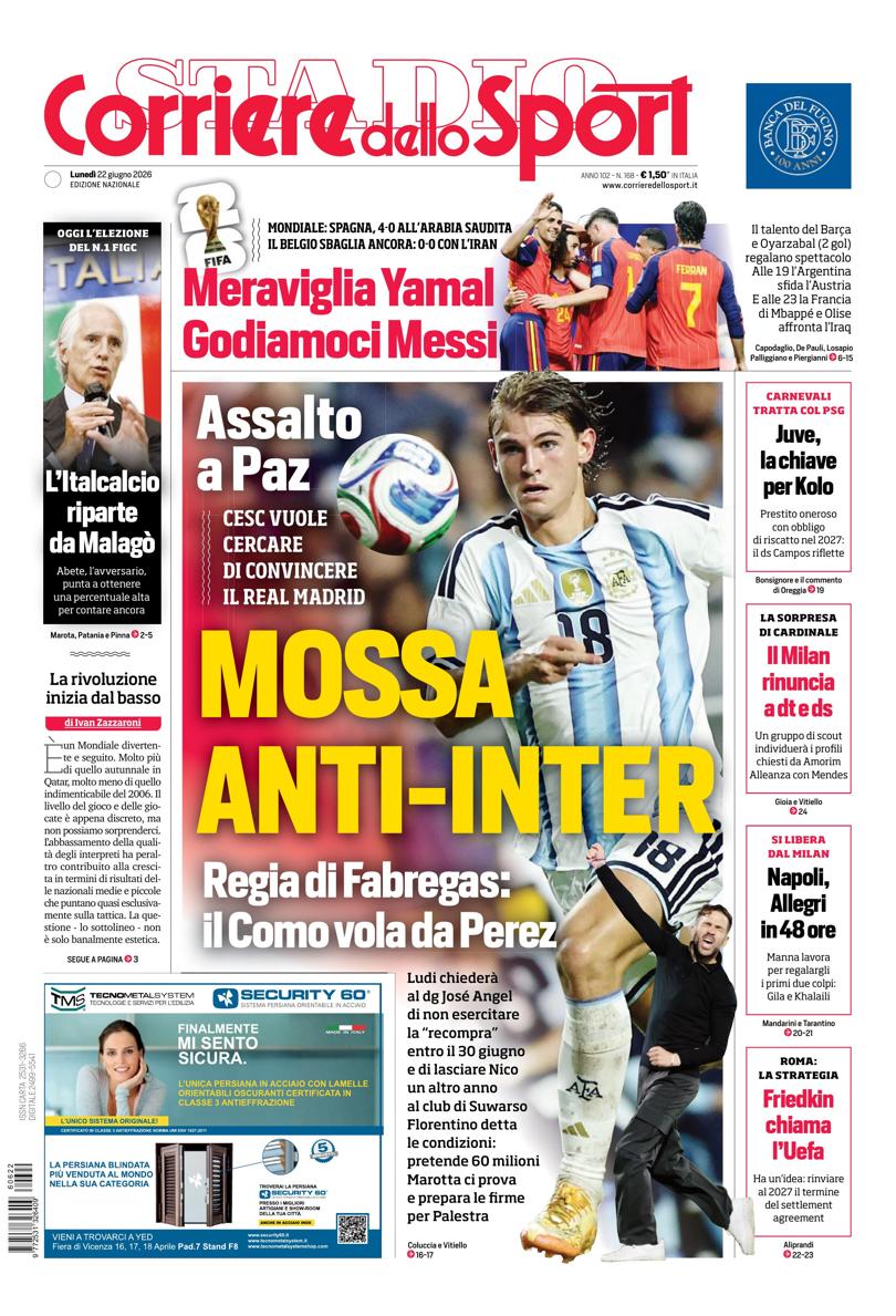 Prima pagina di oggi