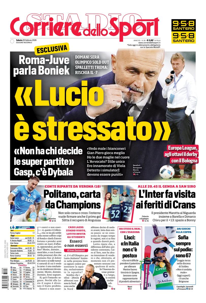 Prima pagina di oggi