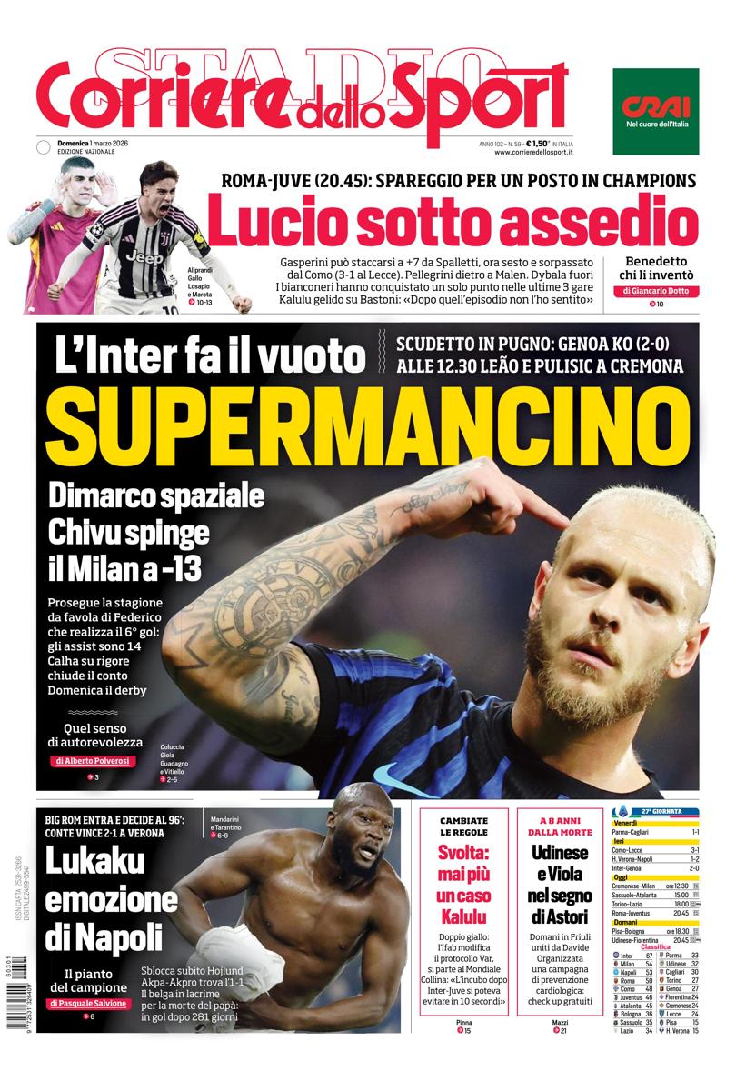 Prima pagina di oggi