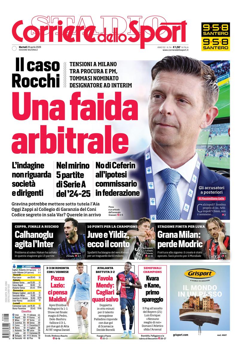 Prima pagina di oggi