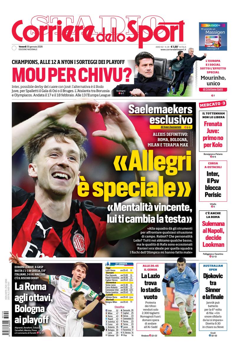 Prima pagina di oggi