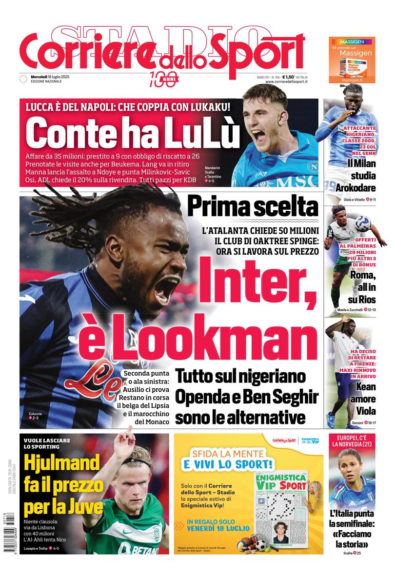Prima pagina di oggi