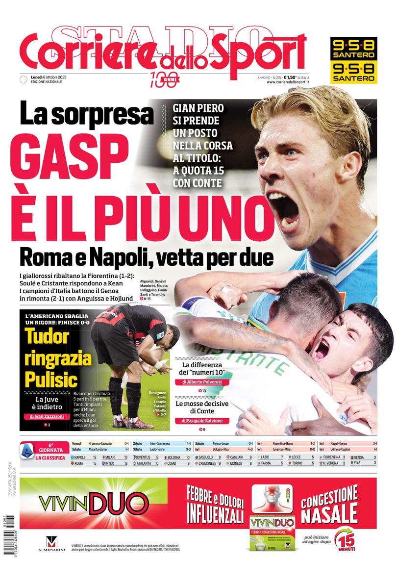 Prima pagina di oggi