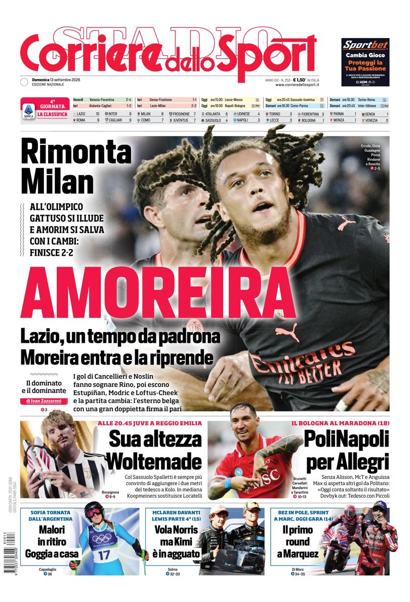 Prima pagina di oggi