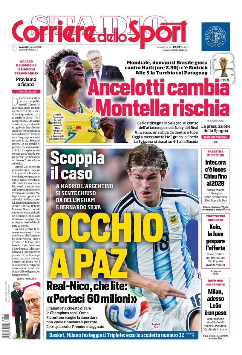Prima pagina di oggi