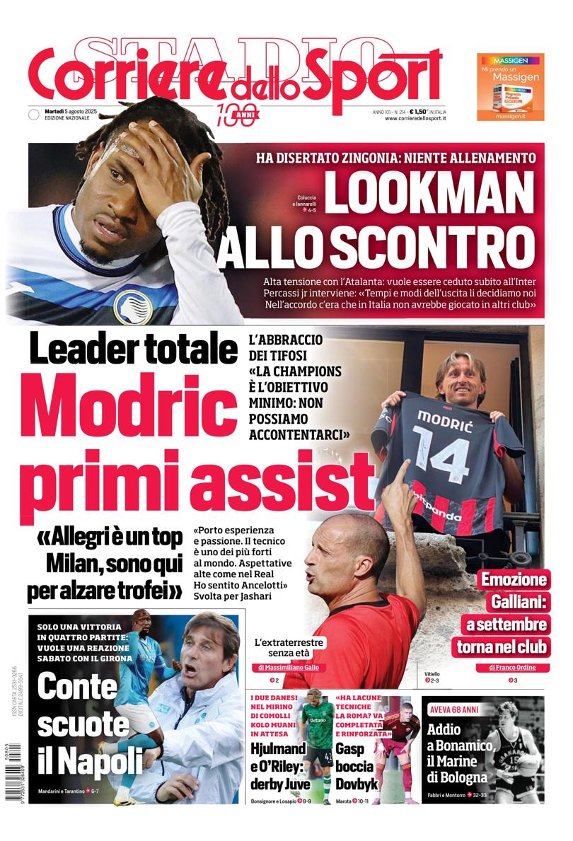 Prima pagina di oggi