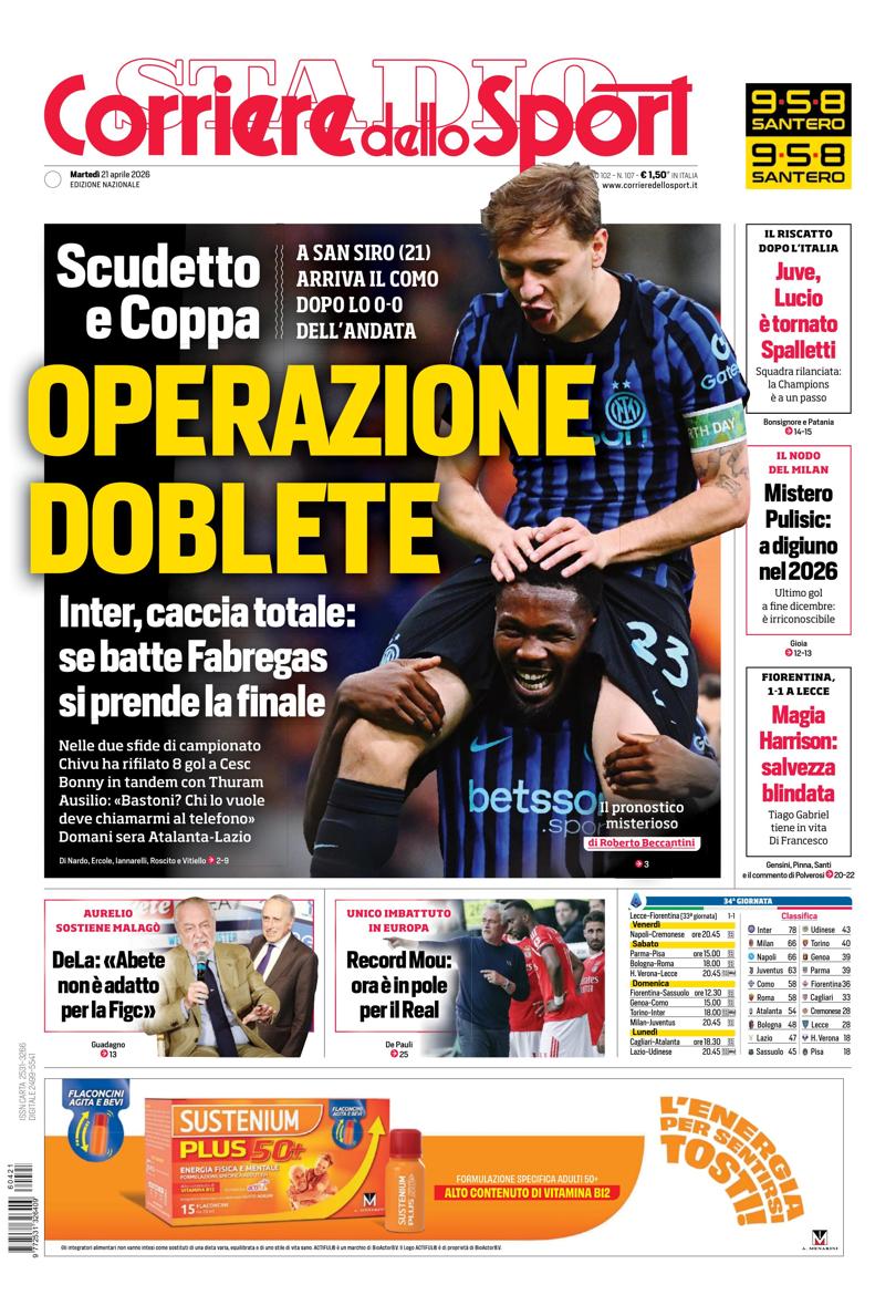 Prima pagina di oggi