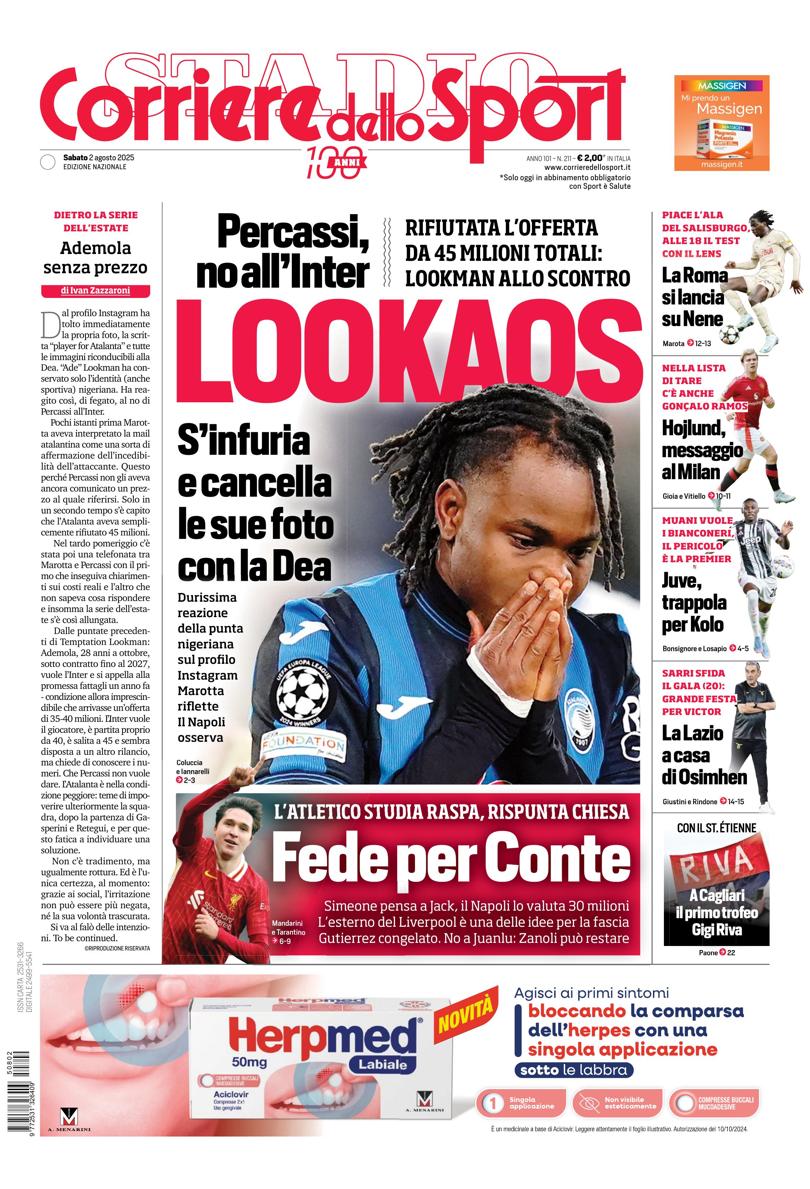Prima pagina di oggi