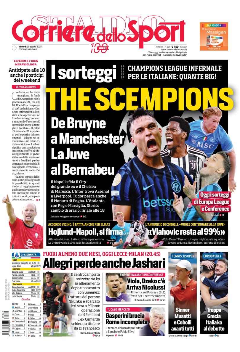 Prima pagina di oggi