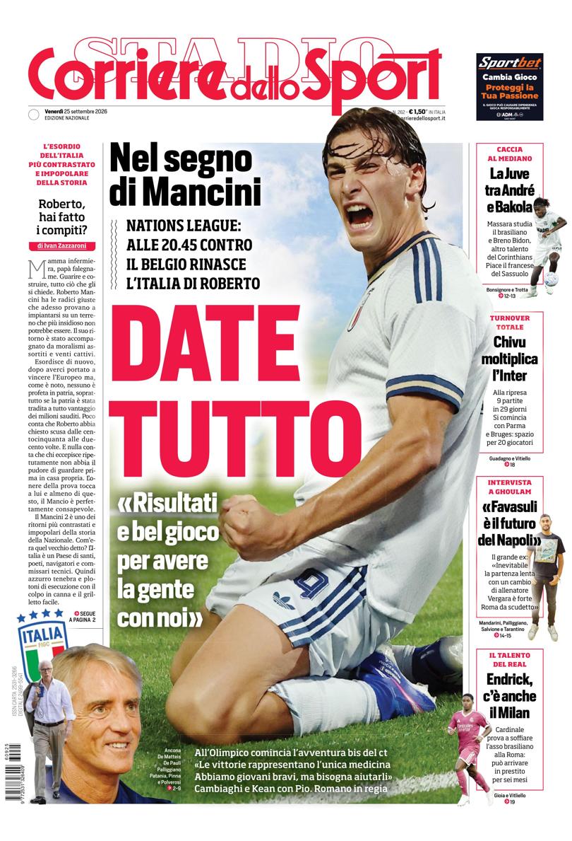 Prima pagina di oggi