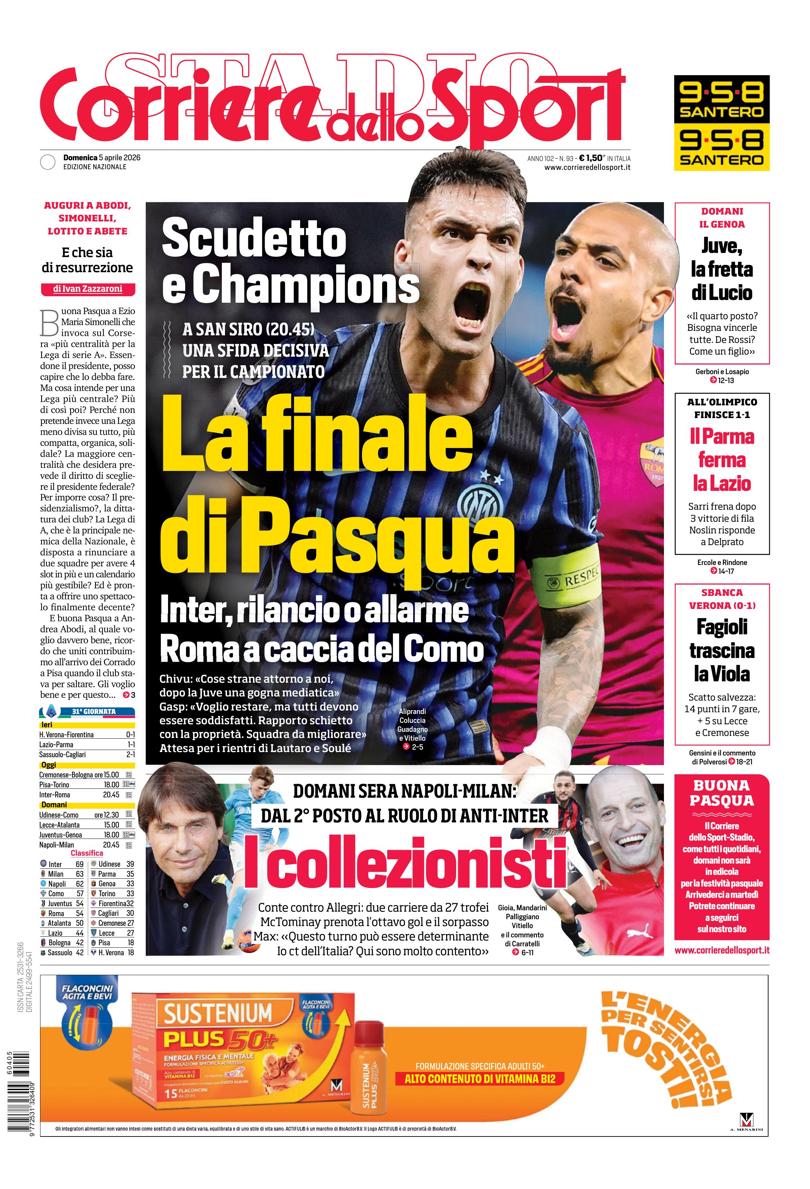 Prima pagina di oggi