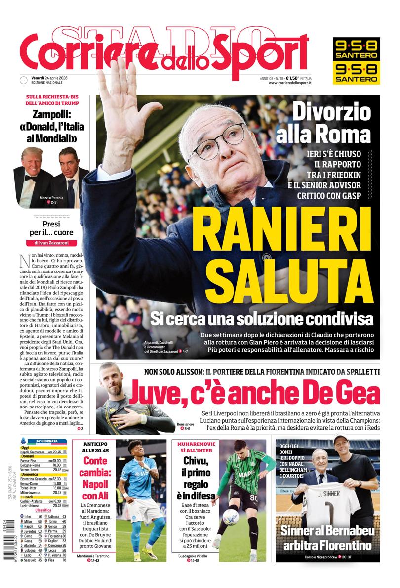Prima pagina di oggi