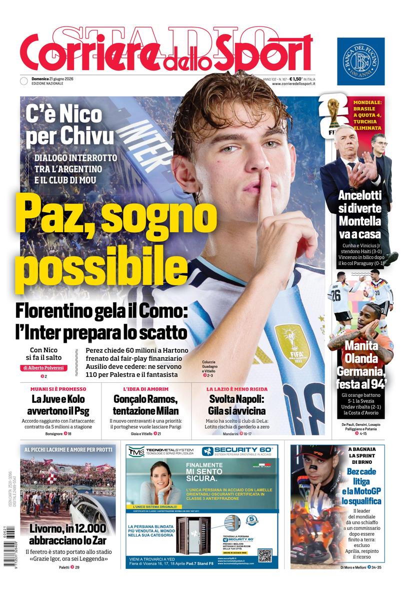 Prima pagina di oggi